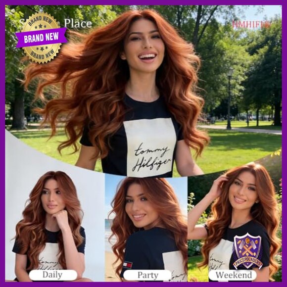 26 Inch Heat Resistant Synthetic Wavy Wig Middle Part Protein Fiber Daily Party main image 4